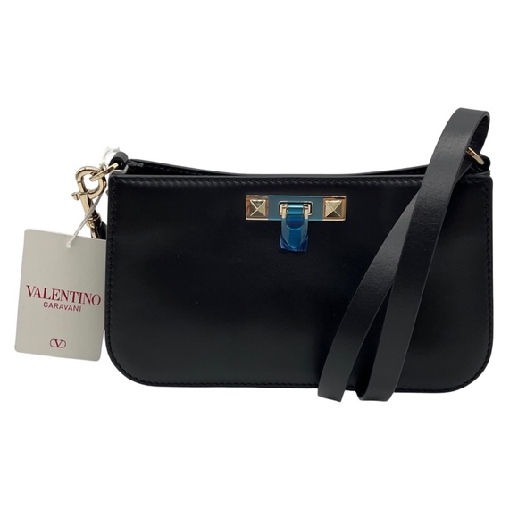 VALENTINO GARAVANI BLACK ROCKSTUD FIERCE SMALL CALFSKIN SHOULDER BAG - Picture 1 of 15